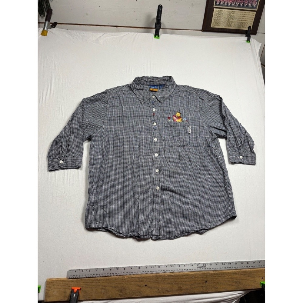 Disney Winnie the Pooh Vintage Gingham Button Up Shirt Gray Women 18W 20W 2XL